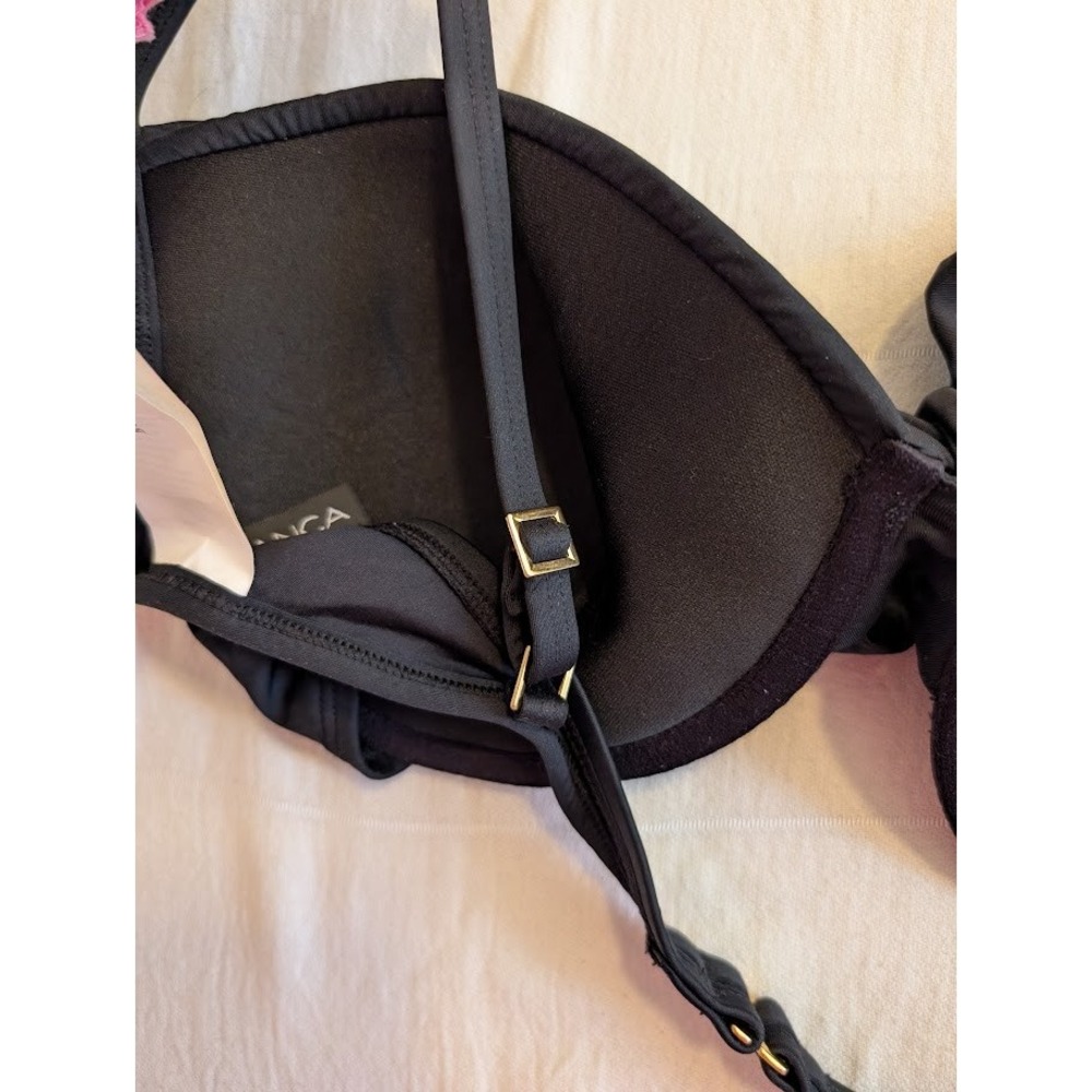 La Blanca Black‎ Tie Front Underwire Bikini Swim Top Women's Size 10 - Picture 5 of 7